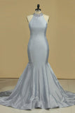 2024 Prom Dresses High Neck Mermaid Taffeta With Beading PHMYLFLK