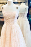 Charming A Line Spaghetti Straps Tulle Prom Dresses With Stars Dance STKP8AGEYHP