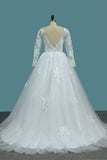 2024 A Line Open Back Long Sleeves Scoop Wedding Dresses Tulle PMF1F45F