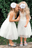 Cute A Line Lace Round Neck White Flower Girl Dresses with Tulle, Baby Dresses STK15134