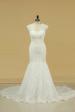 2024 Wedding Dresses V Neck Cap Sleeve With Applique PGMFL4AK