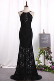 2024 Sexy Sheath Black Prom Dresses Spaghetti Straps PD3JGE49