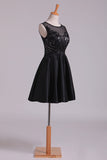 2024 Bateau Homecoming Dresses A Line Satin With Applique & Beading PADZXP9P