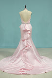 2024 Prom Dresses Scoop Mermaid Satin Court Train With Beads&Belt