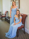 Charming Off the Shoulder Sky Blue Sweetheart Chiffon Wedding Party Dresses, Bridesmaid Dress STK15117