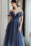 Charming A Line Blue Ombre Tulle Prom Dresses with Open Back, Evening STK20394