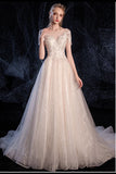 Ball Gown Tulle Wedding Dresses Short Sleeves Appliques PCJ9RAG4