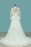 2024 Scoop Long Sleeves Lace Wedding Dresses With Applique And PTYRLXK3