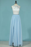 2024 A Line Scoop Prom Dresses Chiffon With Beads P8AQC4KT