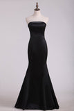 2024 Black Satin Floor Length Evening Dresses Strapless With Bow P8YL9LM9