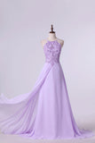 2024 Spaghetti Straps Beaded Bodice A-Line Chiffon Prom PZPMLJKS