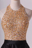 2024 Open Back Halter Prom Dresses Beaded Bodice Satin Sweep PR9M3GGH