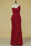 2024 Bridesmaid Dresses Sheath One Shoulder Chiffon With Beads Floor PLAA4T3K