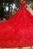 2024 Red Ball Gown Luxury Wedding Dresses Bateau Cap Sleeves PXYY3P7N