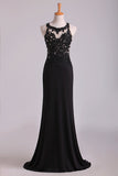 2024 Popular Black Scoop Sheath/Column Prom Dresses With Beading And P86A9PXZ