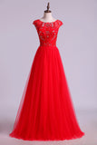 2024 Prom Dresses A Line Scoop Long Tulle V Back PJ9SLA8K