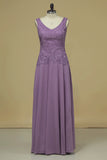 2024 V Neck Evening Dresses A Line With Applique & Beads PYDZ1D2X