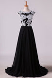 2024 Prom Dresses A Line Scoop Open Back With Applique & Slit Sweep Train PPCC7RXT