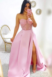 Modest A-Line Sweetheart Split Prom Dresses With STKPYMS3DHT