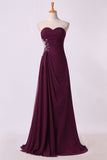 2024 Prom Dresses A Line Ruffled Bodice Beaded With Slit Floor PBSAH3RF