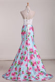 2024 Two Pieces Halter Mermaid Floral Prom Dresses PKXH9FMZ