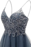 A-line Straps Appliques Tulle Short Homecoming Dress