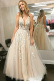 Elegant Sleeveless A-line Straps Lace Appliques Long Prom Dresses