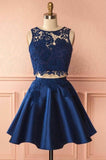 Impressive Two Piece Lace Round Neck With Appliques Homecoming Dresses