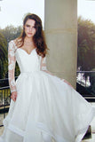 Glamorous V-Neck Backless Sweep Train Long Sleeves Lace Organza Wedding