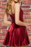 V-Neck Spaghetti Straps Stain Homecoming Dresses