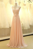 Gorgeous A-line Chiffon Floor-Length Appliques Long Evening Dress Prom Party