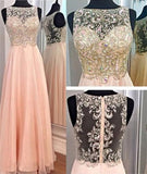 A-Line Blush Pink Sexy Chiffon Cheap Scoop Sleeveless Beads Zipper Prom Dresses