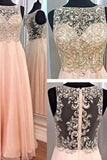 Stunning A-line Round Neck Beading Long Chiffon Prom Dresses Evening Dresses