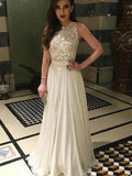 A-line Lace Top High Neck Chiffon Long Prom dress-Elegant Sleeveless Prom