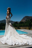 Simple Sleeveless Long Ivory Lace Halter Mermaid Sleeveless Wedding Dresses