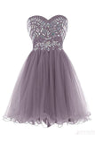 Classy Sleeveless Strapless Beaded Short Homecoming Dresses