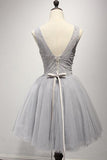 Grey V Neckline Short Party Prom Dresses Perfect Sweet 16 Dress