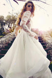 Glamorous V-Neck Backless Sweep Train Long Sleeves Lace Organza Wedding