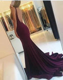 Elegant Mermaid Burgundy Sweep Train Prom Dress with Open