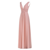 A Line V-neck Long Chiffon Prom Dresses Evening Dresses