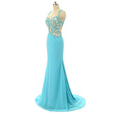 Mint Sheer Back Scoop Chiffon Mermaid Prom Dresses Sleeveless Prom Dresses