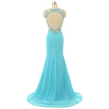 Mint Sheer Back Scoop Chiffon Mermaid Prom Dresses Sleeveless Prom Dresses