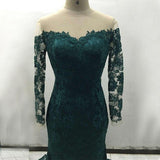 Charming Off-the-shoulder Dark Green Mermaid Lace Prom Dress with Long