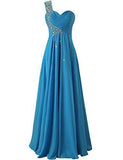 One Shoulder Long Bridesmaid Prom Dresses Chiffon Evening Gowns