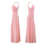 Pink Long Chiffon See Through Sexy V-Neck Sleeveless A-Line Yarn Prom Dresses