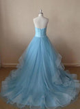 Hot Sale Charming Sweetheart A-line Tulle Floor Length Strapless Sleeveless Evening Dresses