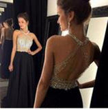 Gorgeous Long Halter Open Back Floor Length A-Line Chiffon Beading Prom Dresses