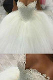 Gorgeous Pearls Ball Gown Sweetheart Lace Applique Beads Tulle Princess Wedding Dress