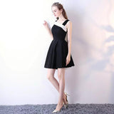 Simple Black Knee Length Satin A Line Homecoming Dresses