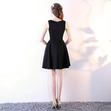 Simple Black Knee Length Satin A Line Homecoming Dresses